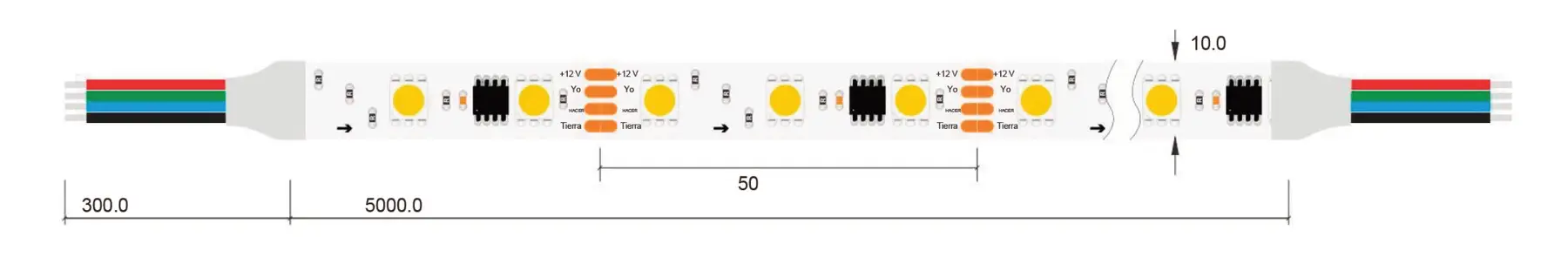 Dibujo tecnico con medidas del catalogo MILEDI PRO